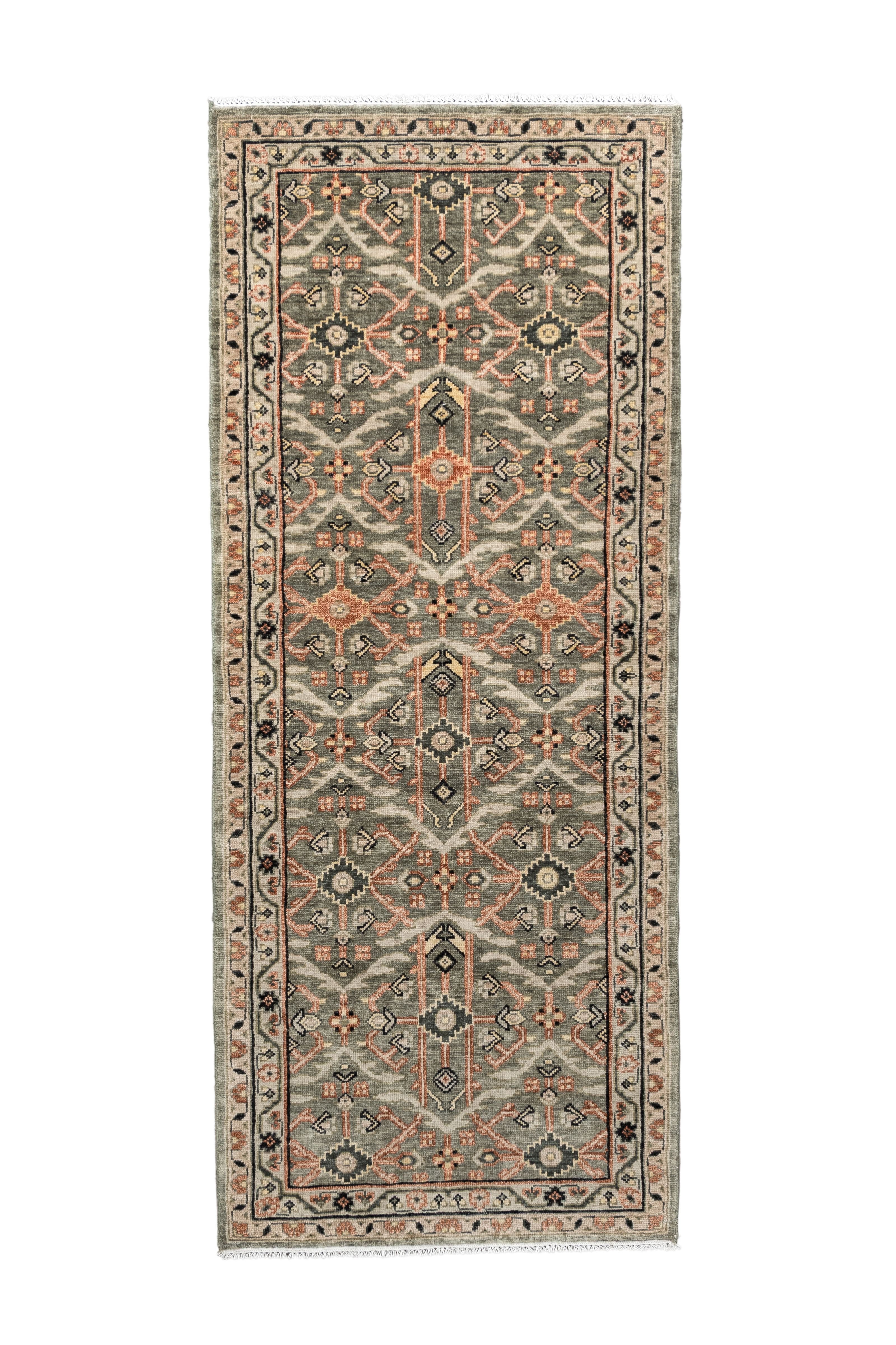 Alma Collection Malayer runner A11006 in sage olive with ivory border